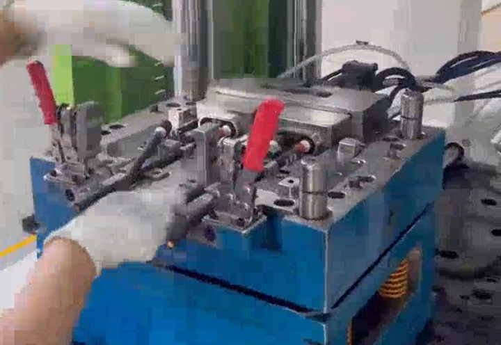 EV Charging Connector Overmolding Production Solution with 160T Single Sliding Table Vertical Injection Molding Machine